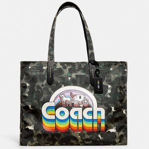 Coach 100 Percent Recycled Canvas Tote 42 With Camo Print And Rainbow Horse